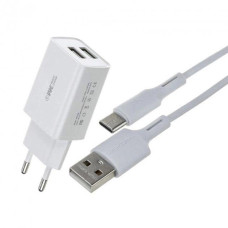 Cетевое зарядное устройство EU и кабель USB-Type-C WK RP-U95-White 2.0A белый Cетевое зарядное устройство EU и кабель USB-Type-C WK RP-U95-White 2.0A белый