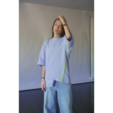 Футболка жіноча стрейч-кулір преміум Oversize подовжена DA-TI Blue with a stripe Блакитний L/XL Футболка жіноча стрейч-кулір преміум Oversize подовжена DA-TI Blue with a stripe Блакитний L/XL