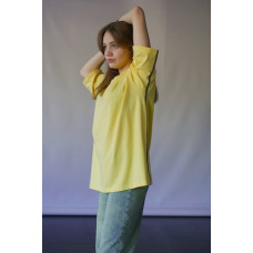 Футболка жіноча стрейч-кулір преміум Oversize подовжена DA-TI lemon with a stripe Yellow Жовтий M Футболка жіноча стрейч-кулір преміум Oversize подовжена DA-TI lemon with a stripe Yellow Жовтий M