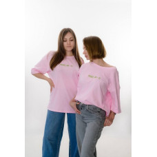 Футболка жіноча кулір преміум Oversize DA-TI inscription on the chest Pink L/XL Футболка жіноча кулір преміум Oversize DA-TI inscription on the chest Pink L/XL
