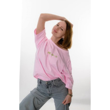 Футболка жіноча кулір преміум Oversize DA-TI inscription on the chest Pink S/M Футболка жіноча кулір преміум Oversize DA-TI inscription on the chest Pink S/M