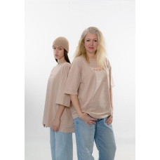 Футболка жіноча кулір преміум Oversize DA-TI inscription on the chest Бежевий L/XL Футболка жіноча кулір преміум Oversize DA-TI inscription on the chest Бежевий L/XL